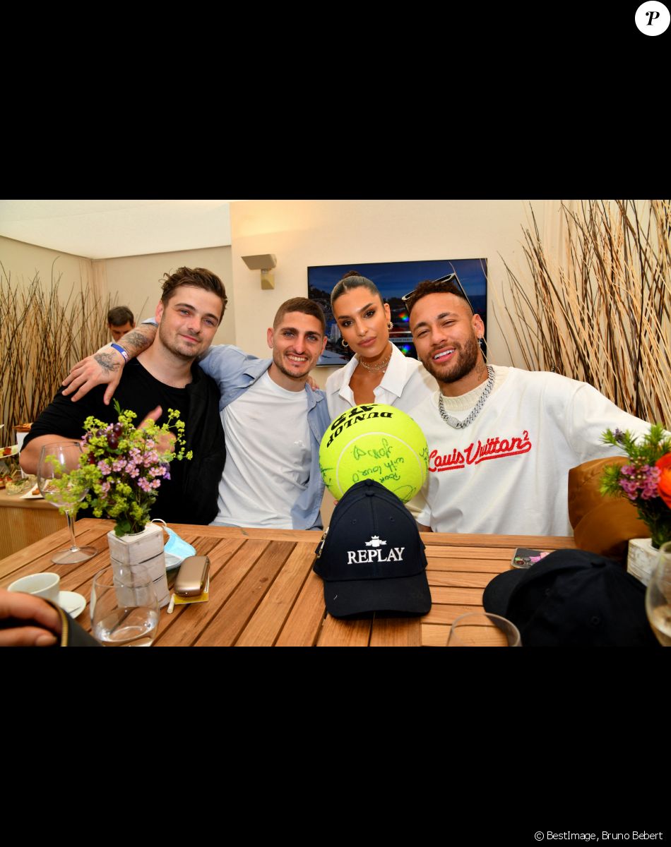 Exclusif - Martin Garrix, Marco Verratti et sa femme Jessica Aidi et Neymar - Loge Replay - Tennis : Les célébrités assistent à la 115ème édition du Rolex Monte-Carlo Masters à Monaco le 11 avril 2022 © Bruno Bebert / Bestimage