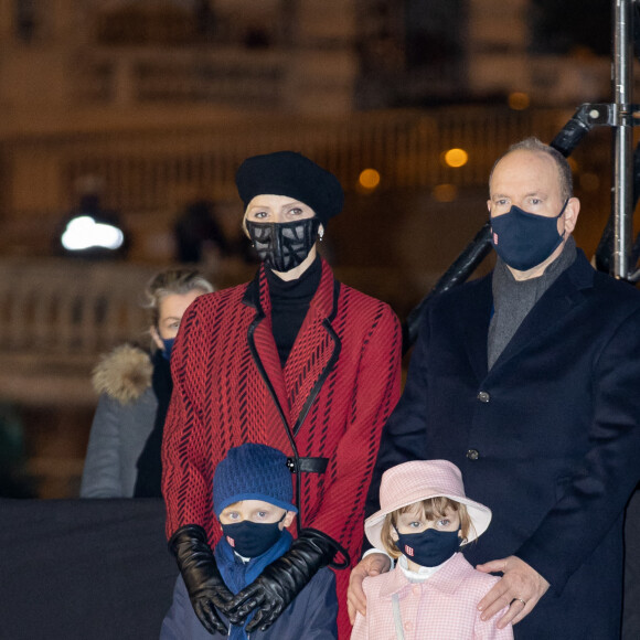 Le prince Albert II de Monaco, sa femme la princesse Charlene et leurs enfants le prince héréditaire Jacques et la princesse Gabriella durant la célébration de la Sainte Dévote, Sainte patronne de Monaco, à Monaco le 26 janvier 2021. © Olivier Huitel / Pool Monaco /Bestimage