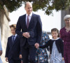 Le prince William, duc de Cambridge, et Catherine (Kate) Middleton, duchesse de Cambridge, et leurs enfants, arrivent à la chapelle Saint-Georges de Windsor pour assister à la messe de Pâques, le 17 avril 2022. 