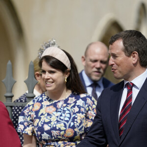 La princesse Eugenie d'York, Peter Philips - La famille royale britannique quitte la chapelle Saint-Georges de Windsor après la messe de Pâques, le 17 avril 2022.