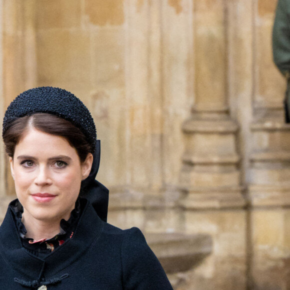 La princesse Eugenie d'York et son mari Jack Brooksbank lors du service d'action de grâce en hommage au prince Philip, duc d'Edimbourg, à l'abbaye de Westminster à Londres, Royaume Uni, le 29 mars 2022. Le prince Philip, duc d'Edimbourg, est décédé le 9 avril 2021.