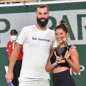 Exclusif - Benoît Paire et sa compagne Julie Bertin lors d'un match de tennis à Roland Garros, Paris le 18 septembre 2021. © Veeren/Bestimage