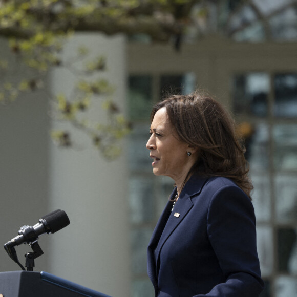 Kamala Harris lors d'un événement annonçant de nouvelles actions de son administration pour lutter contre la criminalité liée aux armes à feu, à la Maison Blanche à Washington, DC, le 11 avril 2022.