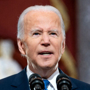 Joe Biden (président des Etats-Unis) lors de l'anniversaire de l'attaque du Capitole depuis le Capitole à Washington DC, le 6 janvier 2022.