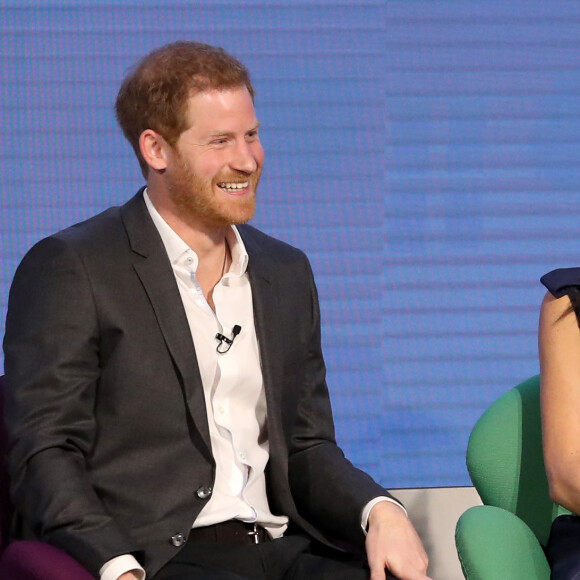 Le prince William, duc de Cambridge, Catherine (Kate) Middleton, duchesse de Cambridge (enceinte), le prince Harry et sa fiancée Meghan Markle assistent au premier forum annuel de la Royal Foundation qui se tient à Aviva le 28 février 2018 à Londres
