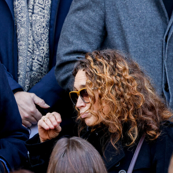 Marie-Sophie Lacarrau - Sorties des obsèques de Jean-Pierre Pernaut en la Basilique Sainte-Clotilde à Paris, France, le 9 mars 2022. © Cyril Moreau/Bestimage 