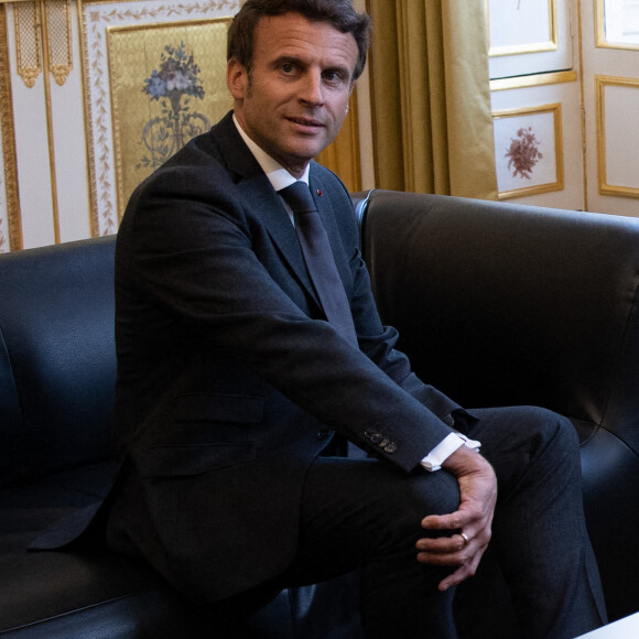 Le président français Emmanuel Macron reçoit Narendra Modi, Premier ministre de la République de l'Inde, pour un entretien au palais de l'Elysée, Paris le 4 mai 2022