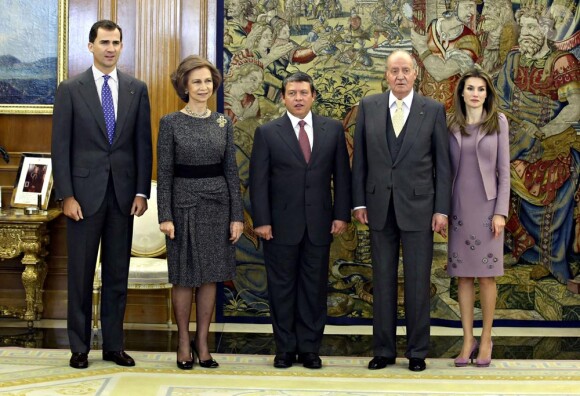 La famille royale espagnole a reçu le roi Abdullah II de Jordanie. Le 27 janvier 2010.