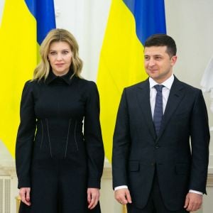 Le président ukrainien, Volodymyr Zelensky et sa femme la première dame, Olena Zelenska en Lituanie le 27 novembre 2019