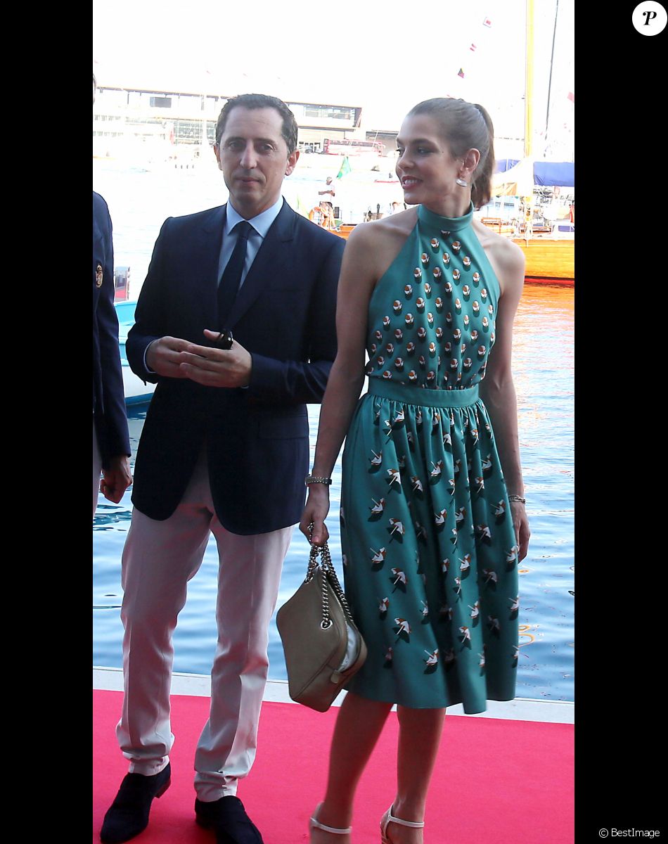 Gad Elmaleh et sa compagne Charlotte Casiraghi arrivant à la soirée pour l'inauguration du nouveau Yacht Club de Monaco, Port Hercule, le 20 juin 2014.