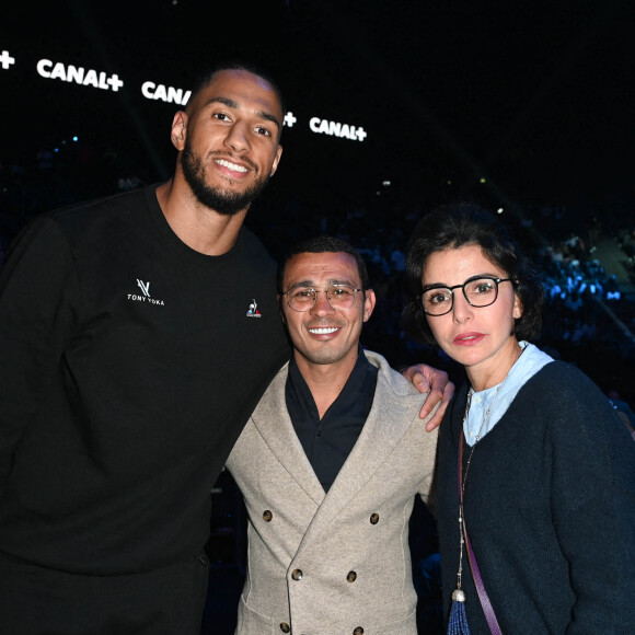 Tony Yoka, Brahim Asloum et Rachida Dati - Les célébrités assistent au combat de boxe opposant le français Tony Yoka au congolais Martin Bakula à l'AccorHotels Arena à Paris, France, le 14 mai 2022. © Coadic Guirec/Bestimage