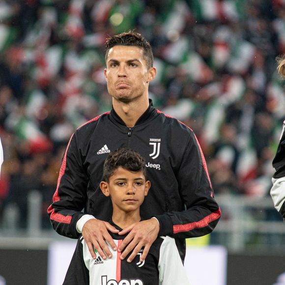 Cristiano Ronaldo et son fils Cristiano Ronaldo Jr. - C. Ronaldo fête en famille le titre de champion d'Italie avec son équipe la Juventus de Turin à Turin.