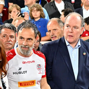 Marco Simone, le prince Albert II de Monaco et son fils Le prince Jacques de Monaco, marquis des Baux lors de la 29ème édition du World Stars Football Match au Stade Louis II à Monaco, le 24 mai 2022. © Bruno Bebert/Bestimage 