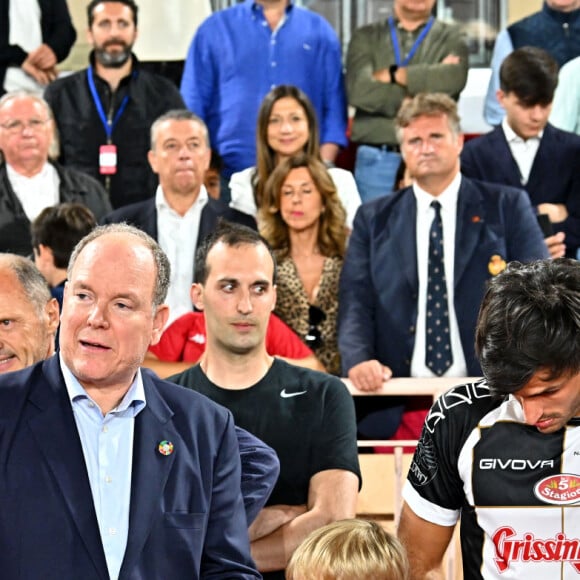 Marco Simone, le prince Albert II de Monaco, son fils Le prince Jacques de Monaco, marquis des Baux, Carlos Sainz Jr. et Pierre Gasly lors de la 29ème édition du World Stars Football Match au Stade Louis II à Monaco, le 24 mai 2022. © Bruno Bebert/Bestimage 