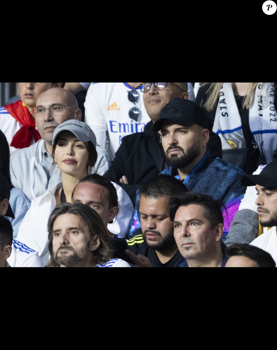 Nabilla (enceinte) et son mari Thomas Vergara - Les célébrités assistent à la victoire du Real Madrid face à Liverpool (1-0) en finale de la Ligue des Champions au stade de France, le 28 mai 2022. © Cyril Moreau / Bestimage