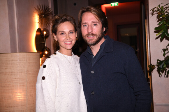 Exclusif - Ophélie Meunier et son mari Mathieu Vergne - Soirée d'inauguration du restaurant "Le Mimosa" (2 rue Royale 75008 Paris) de JF. Piège, B.Joannin (Président du Amiens SC) et B.Patou à Paris le 22 novembre 2021.© Rachid Bellak/Bestimage 