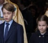 Le prince George de Cambridge, La princesse Charlotte de Cambridge - Service d'action de grâce en hommage au prince Philip, duc d'Edimbourg, à l'abbaye de Westminster à Londres, le 29 mars 2022. Le prince Philip, duc d'Edimbourg, est décédé le 9 avril 2021.