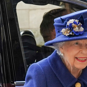La reine Elisabeth II d'Angleterre arrive à un service d'action de grâce à l'abbaye de Westminster pour marquer le centenaire de la Royal British Legion, à Londres, Royaume Uni, le 12 octobre 2021.