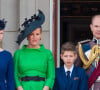 Sophie Rhys-Jones, comtesse de Wessex, Louise Mountbatten-Windsor (Lady Louise Windsor), le prince Andrew, duc d'York, James Mountbatten-Windsor- La famille royale au balcon du palais de Buckingham lors de la parade Trooping the Colour 2019, célébrant le 93ème anniversaire de la reine Elisabeth II, Londres, le 8 juin 2019.