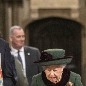 La princesse Anne, La reine Elisabeth II d'Angleterre, Le prince Andrew, duc d'York - Service d'action de grâce en hommage au prince Philip, duc d'Edimbourg, à l'abbaye de Westminster à Londres, le 29 mars 2022. Le prince Philip, duc d'Edimbourg, est décédé Le 9 avril 2021. Première sortie publique de la souveraine après des ennuis de santé.