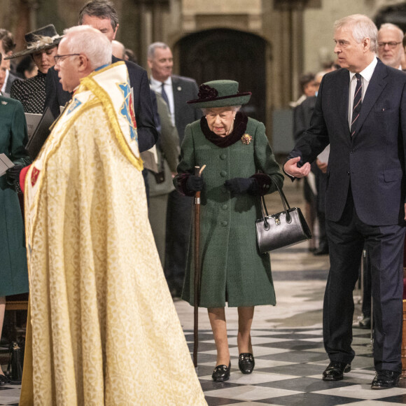La princesse Anne, La reine Elisabeth II d'Angleterre, Le prince Andrew, duc d'York - Service d'action de grâce en hommage au prince Philip, duc d'Edimbourg, à l'abbaye de Westminster à Londres, le 29 mars 2022. Le prince Philip, duc d'Edimbourg, est décédé Le 9 avril 2021. Première sortie publique de la souveraine après des ennuis de santé.