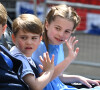 Le prince Louis et la princesse Charlotte - Les membres de la famille royale lors de la parade militaire "Trooping the Colour" dans le cadre de la célébration du jubilé de platine (70 ans de règne) de la reine Elizabeth II à Londres, le 2 juin 2022. 