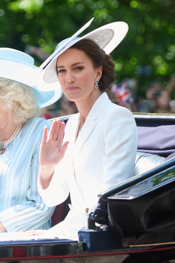 Catherine Kate Middleton, duchesse de Cambridge - Les membres de la famille royale lors de la parade militaire "Trooping the Colour" dans le cadre de la célébration du jubilé de platine de la reine Elizabeth II à Londres le 2 juin 2022. 
