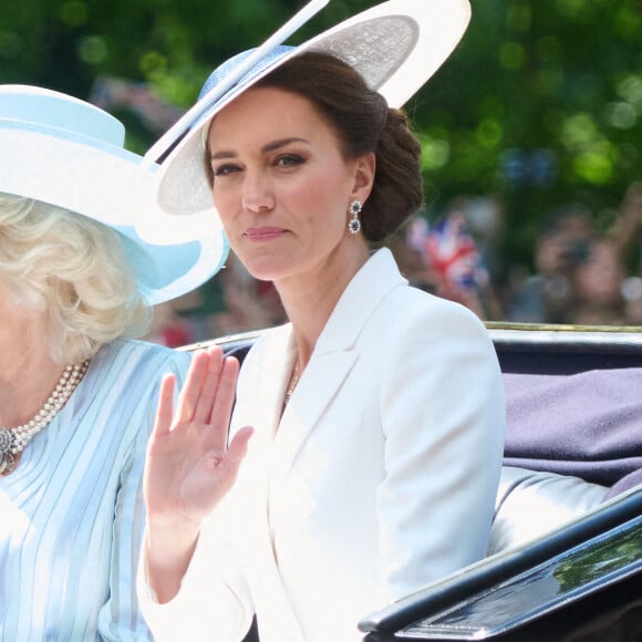 Catherine Kate Middleton, duchesse de Cambridge - Les membres de la famille royale lors de la parade militaire "Trooping the Colour" dans le cadre de la célébration du jubilé de platine de la reine Elizabeth II à Londres le 2 juin 2022. 