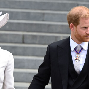 Le prince Harry, duc de Sussex et Meghan Markle, duchesse de Sussex - Les membres de la famille royale et les invités lors de la messe célébrée à la cathédrale Saint-Paul de Londres, dans le cadre du jubilé de platine (70 ans de règne) de la reine Elisabeth II d'Angleterre. Londres, le 3 juin 2022.