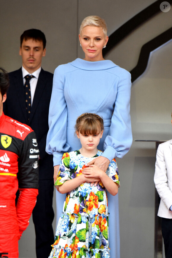 Louis Ducruet, la princesse Charlene de Monaco et la princesse Gabriella de Monaco, comtesse de Carladès lors du Grand Prix de Monaco 2022 de F1, à Monaco, le 29 mai 2022. © Bruno Bebert/Bestimage