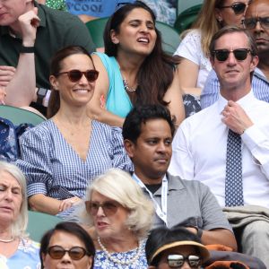 Première sortie officielle de Pippa Middleton, depuis la naissance de sa fille Grace, lors du tournoi de tennis de Wimbledon, le 9 juillet 2021.
