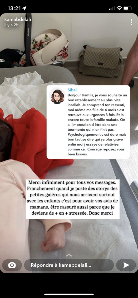 Kamila (Secret Story) révèle s'être rendue aux urgences pour sa fille Adrien (1 mois) - Snapchat
