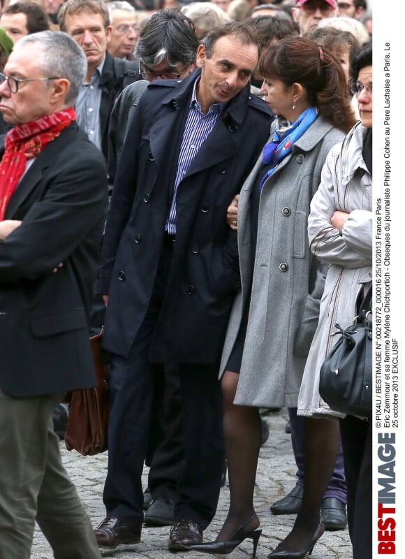 Eric Zemmour et Mylène Chichportich lors des obsèques de Philippe Cohen en 2013