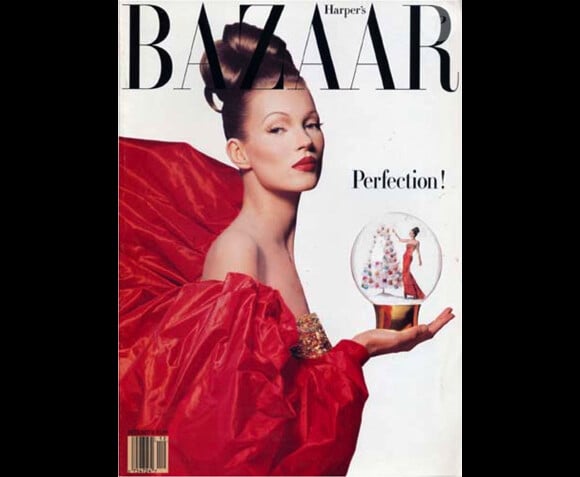 Kate Moss en couverture du magazine Harper's Bazaar. Décembre 92