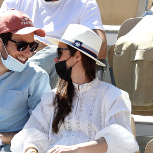 Vianney et sa compagne Catherine Robert (enceinte) dans les tribunes lors de la finale des internationaux de France Roland Garros à Paris le 13 juin 2021. © Dominique Jacovides / Bestimage 