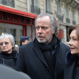 Macha Méril et Michel Leeb lors des obsèques de Michel Legrand en la cathédrale orthodoxe Saint-Alexandre-Nevsky à Paris, le 1er février 2019. 