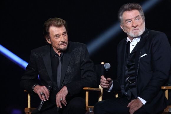 Exclusif - Eddy Mitchell et Johnny Hallyday - Enregistrement de l'émission Spécial Johnny Hallyday, "Johnny, la soirée événement", qui sera diffusée sur TF1 en prime-time le 20 décembre. 