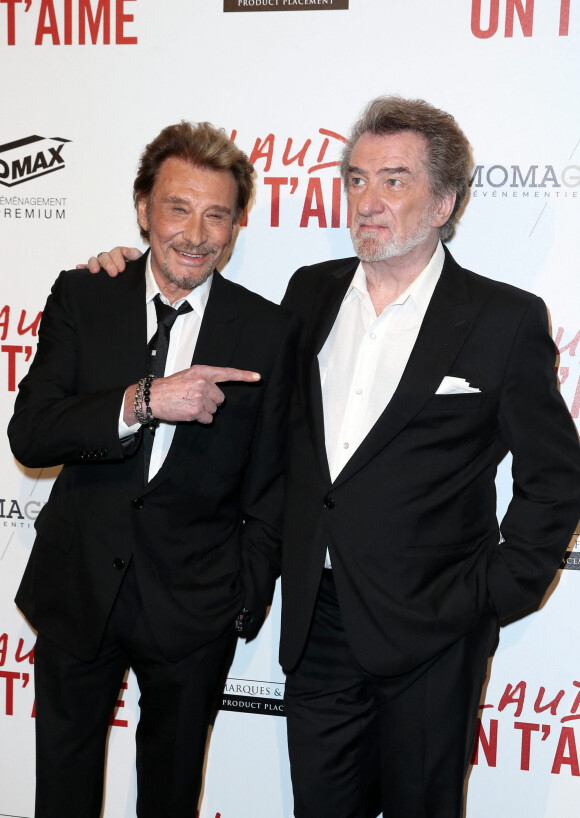 Johnny Hallyday et Eddy Mitchell - Avant-première de 'Salaud on t'aime' à l'UGC Normandie sur les Champs-Elysées à Paris le 31 mars 2014.