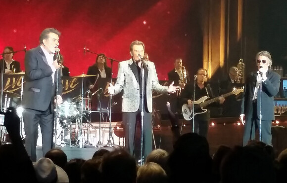 Eddy Mitchell, Johnny Hallyday et Jacques Dutronc - Premier concert "Les Vieilles Canailles" au POPB de Paris-Bercy à Paris, du 5 au 10 novembre 2014. 