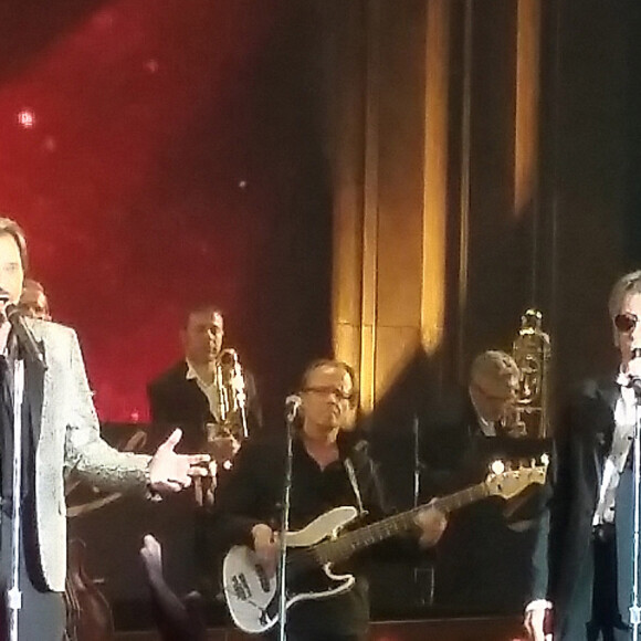 Eddy Mitchell, Johnny Hallyday et Jacques Dutronc - Premier concert "Les Vieilles Canailles" au POPB de Paris-Bercy à Paris, du 5 au 10 novembre 2014. 