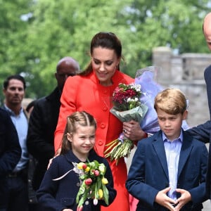 Kate Middleton, le prince William et leurs enfants, la princesse Charlotte et le prince George - Visite à Cardiff, à l'occasion du jubilé de platine de la reine d'Angleterre. Le 4 juin 2022.