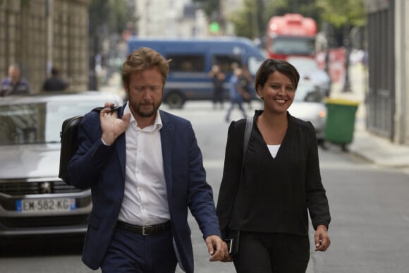 Najat Vallaud-Belkacem et son mari Boris Vallaud arrivant à un meeting du PS le 24 juin 2017 à Paris