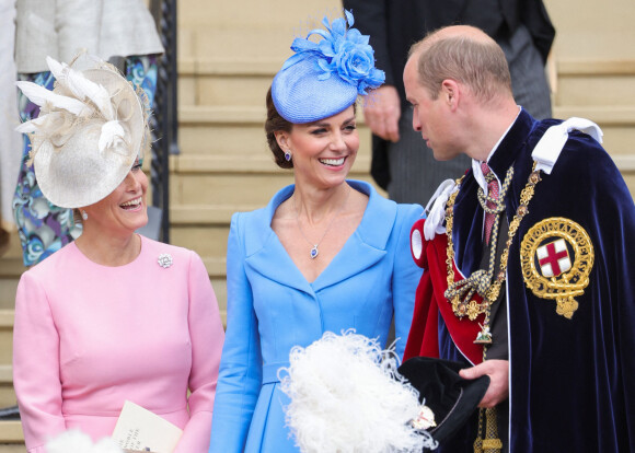 Sophie Rhys-Jones, le prince William et Kate Middleton lors du service annuel de l'Ordre de la jarretière à la chapelle Saint-Georges du château de Windsor, Royaume Uni, le 13 juin 2022.