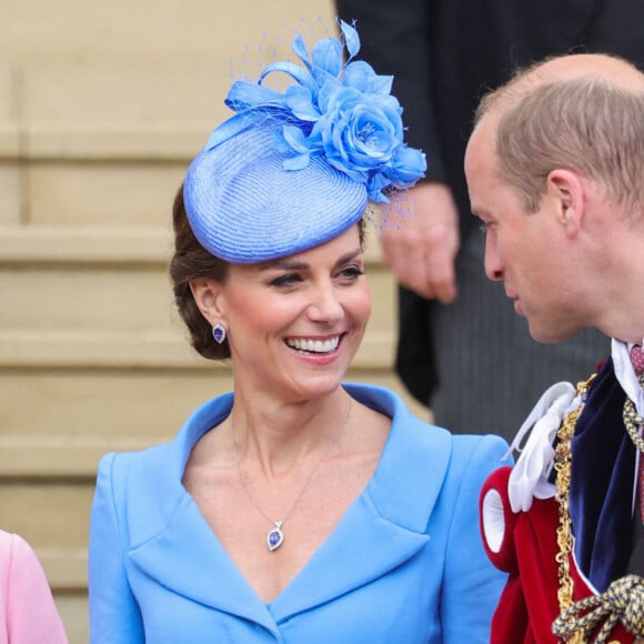 Sophie Rhys-Jones, le prince William et Kate Middleton lors du service annuel de l'Ordre de la jarretière à la chapelle Saint-Georges du château de Windsor, Royaume Uni, le 13 juin 2022.