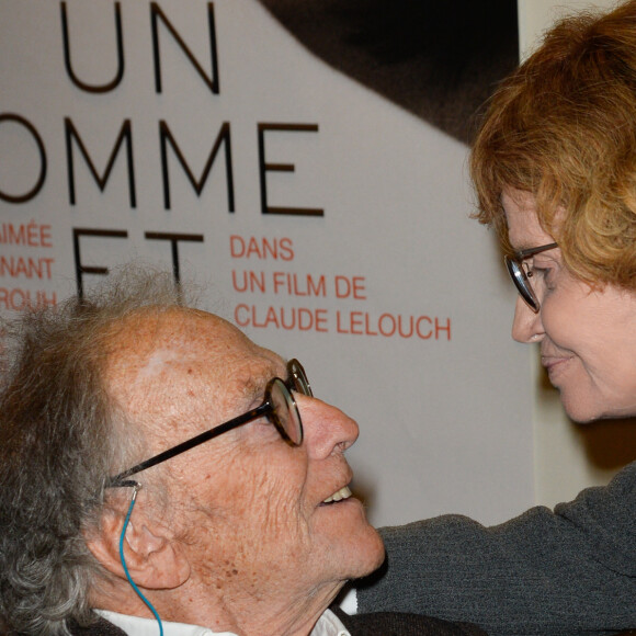 Jean-Louis Trintignant et sa femme Nadine Trintignant - People à la projection du film "Un homme et une femme" en version restaurée, pour fêter les 50 ans du film ainsi que les 13 ans de Sophie Dulac Distribution au cinéma L'Arlequin, à Paris, le 6 novembre 2016. © Coadic Guirec/Bestimage 