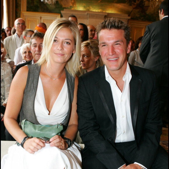 Flavie Flament et Benjamin Castaldi au mariage de Mimie Mathy et Benoist Gérard à la mairie de Neuilly