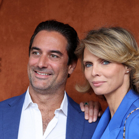 Sylvie Tellier et son mari Laurent Schenten au village lors des Internationaux de France de Tennis de Roland Garros 2022 à Paris, France, le 5 juin 2022. © Dominique Jacovides/Bestimage 
