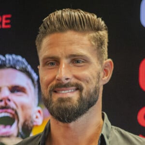 Olivier Giroud en conférence de presse pour la sortie en Italie de son livre "Crederci sempre" à Milan. Il s'agit de la traduction en italien de son livre autobiographique publié en en France "Toujours y croire". Milan.