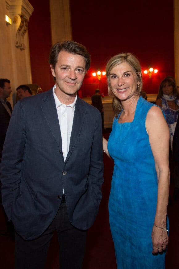 Exclusif - François Baroin et sa compagne Michèle Laroque - Présentation de la préparation du film "Jeux dangereux"au Théâtre de Paris le 15 juin 2015.