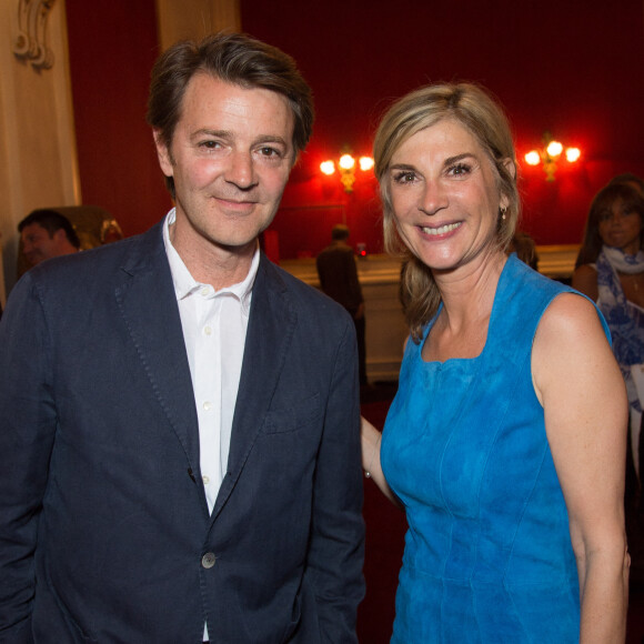 Exclusif - François Baroin et sa compagne Michèle Laroque - Présentation de la préparation du film "Jeux dangereux"au Théâtre de Paris le 15 juin 2015.